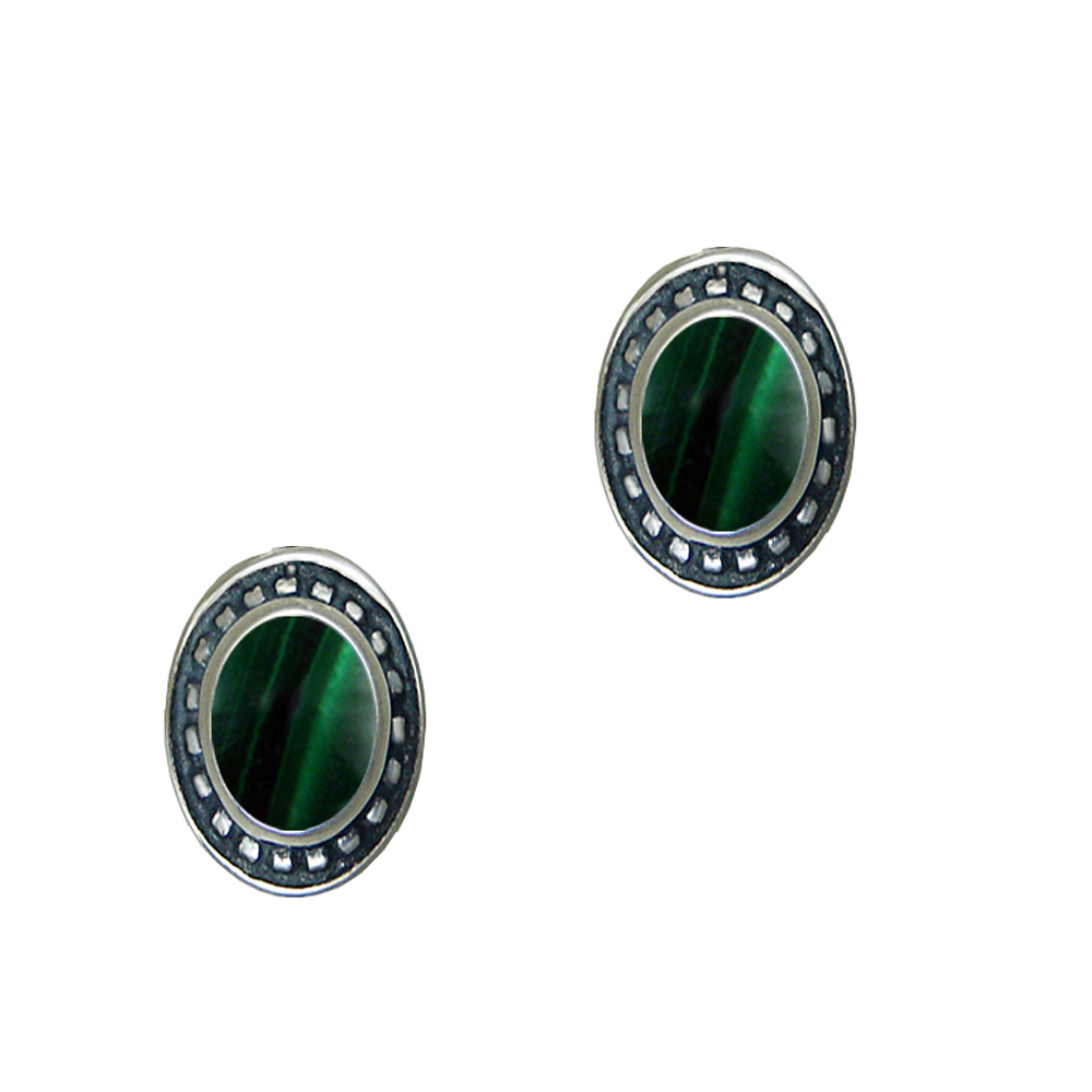 Sterling Silver Malachite Post Stud Earrings